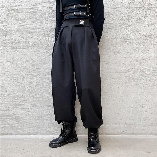 

men vintage casual wide leg straight suit pant male korea japan streetwear harem trousers1, Black