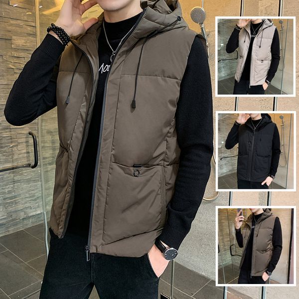 

autumn and korean hooded vest down cotton coat winter youth sports large shawl men's wear, Black;white