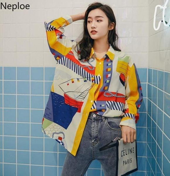 

nepole spring summer 2021 new fashion pattern print blouse long sleeve modis casual shirts loose cool girl new arrival 80064 sh190803, White