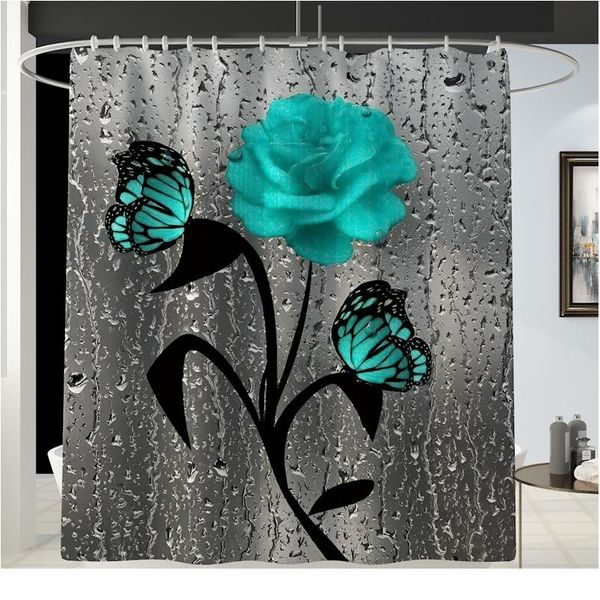 

blue butterfly print душевая занавеска 4-х частей ковровое покрытие туалетная крышка для ванной коврик набор ванной занавес с 12 крючками ho