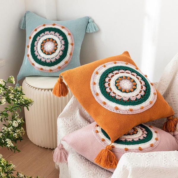 

dunxdeco cushion cover decorative pillow case modern simple bohemia knitting tassel coussin room sofa chair cushion cover