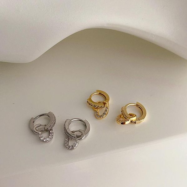 

hoop & huggie wtltc dainty cubic zirconia heart earrings women's double circle hoops retro small lover charms 2021, Golden;silver