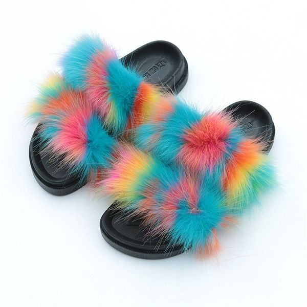 

fox fur woman furry slides woman summer slippers female fluffy indoor house ladies leopard long flush mixed color wholesale 2020 x1020, Black