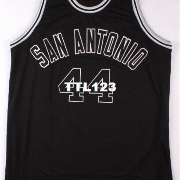 

raremen #44 george gervin mesh fabric full embroidery college jersey size s-4xl or custom any name or number college jersey, Black