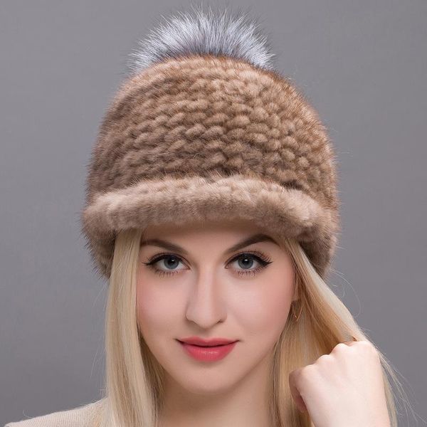 

outdoor hats mink woven hat extra large fur ball thickened tag hunting climbing trekking travel ear protection warm cap, Black;white