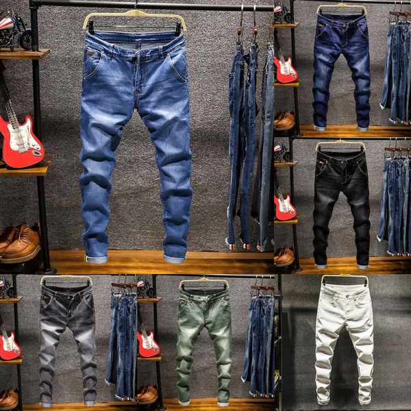 

6 colors 2020 new men's skinny white jeans fashion elastic slim pants jean male brand trousers black blue green gray q1216