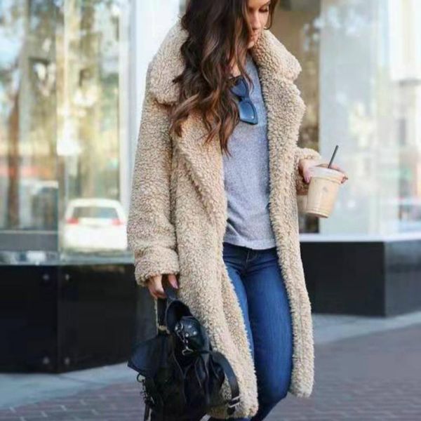 

autumn winter women long teddy coat 2020 new fashion thick warm slim fit faux fur ladies jackets female solid plush outwear, Black