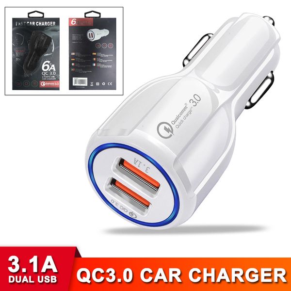 

qc3.0 ce fcc rohs certified quick charger dual 2 usb port fast car charger for iphone samsung huawei tablet with retail box