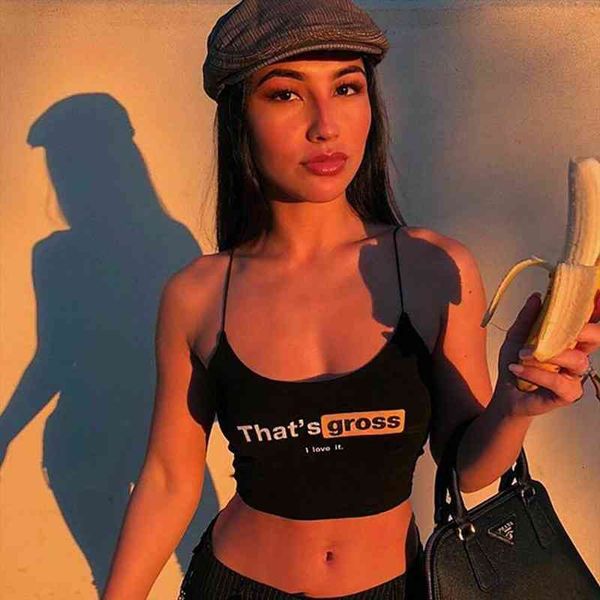 

women thats gross letter print camisole vest sleeveless black crop t-shirt girls fashion clothing, White