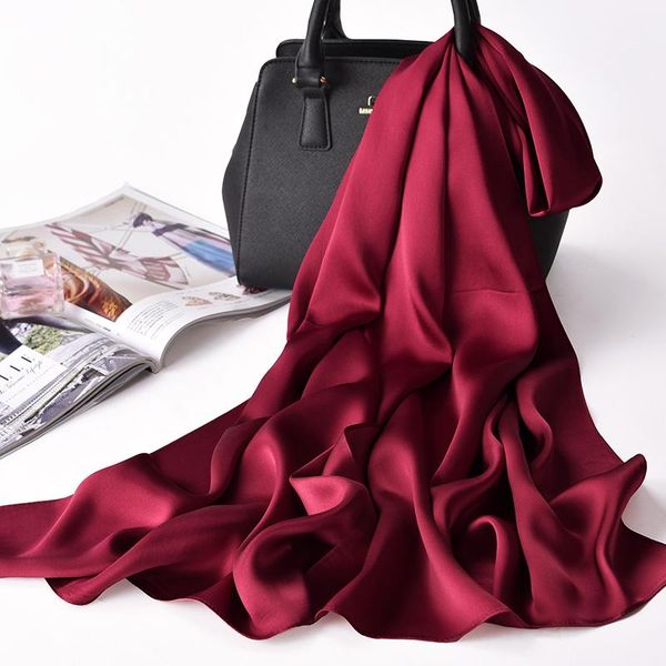 

scarves 100% natural silk solid women scarf luxury pure satin red shawl long real neck, Blue;gray