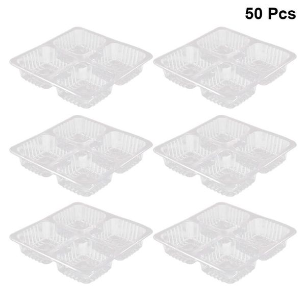 

50pcs 4 cavities mooncake containers square cookies tray transparent packaging box