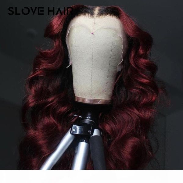 

150% burgundy 99j ombre color body wave wigs 13x4 lace frontal human hair pre plucked remy brazilian bleached knots slove hair, Black;brown
