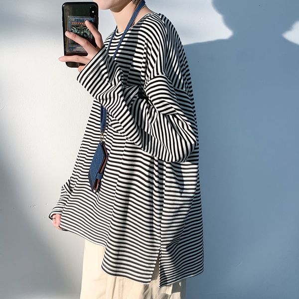 

2021 male sweat spring/winter new striped long sleeve around neck slit sweatshirt youth men's clothes yg5l, Black