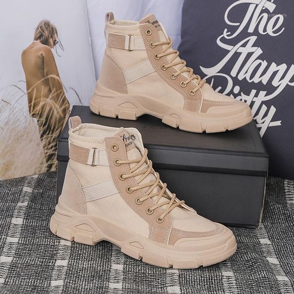 

canvas women boots ladies ankle boots female platform heels designer shoes woman booties 2021 spring black casual women's shoes1