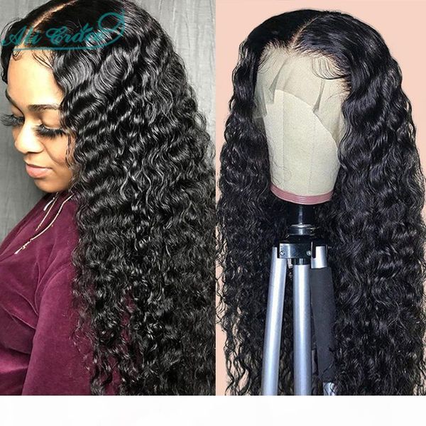 

ali grace wigs brazilian deep wave wigs with baby hair 5inch deep part lace pre plucked human hair lace part for women, Black;brown