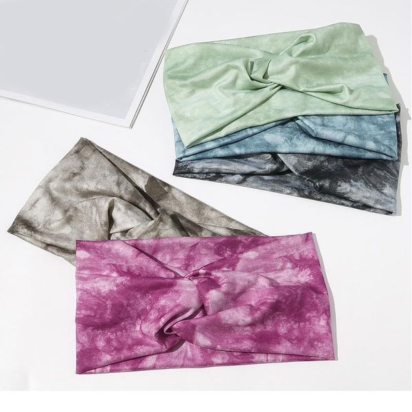 

twist cross headbands knot elastic hair band headwrap wide hairband yoga sport tie dye stretch sweat headband women head qylnno