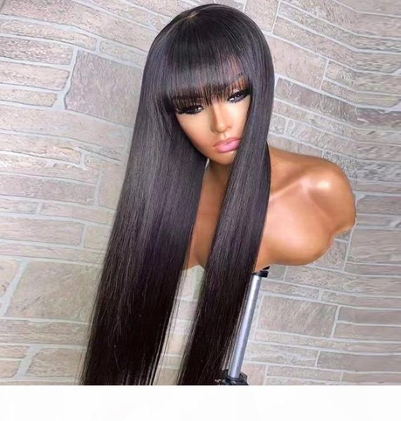 

celebrity wig lace front wigs with bang silky straight 10a grade brazilian virgin human hair full lace wigs for black wig ing, Black;brown
