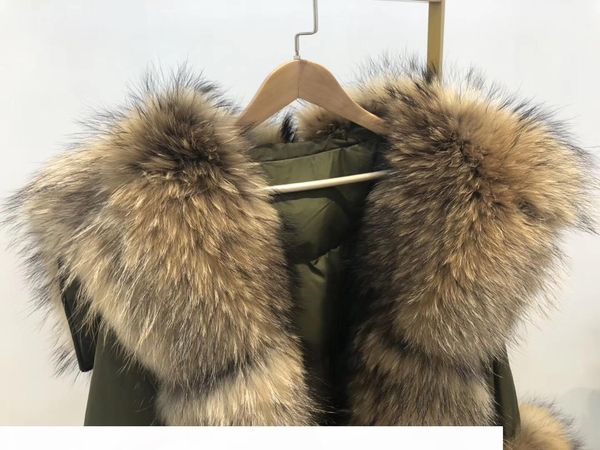 

2019 winter jacket women real fur coat big natural raccoon fur collar long parka white duck down jacket streetwear korea fashion, Black
