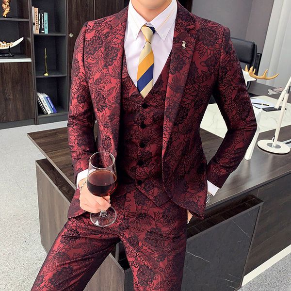 

2020 men's fine-fitting men vintage flowers printed blazers set of 3-piece fantasy suits homme taille 4xl hdi0, White;black