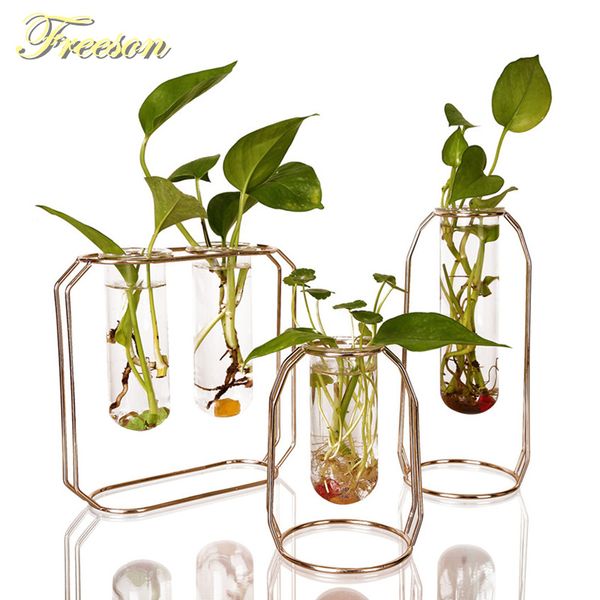 Nordic Glas Cuvette Blumentopf vergoldet Eisen Vase Mode Blumentopf Garten Pflanzer moderne Blumentopf Pflanze Stand Dekoration Y200723