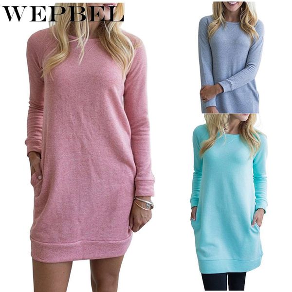 

women casual loose sweater dress ladies long sleeve o neck solid color sweatshirt pullover q1210, Black;gray