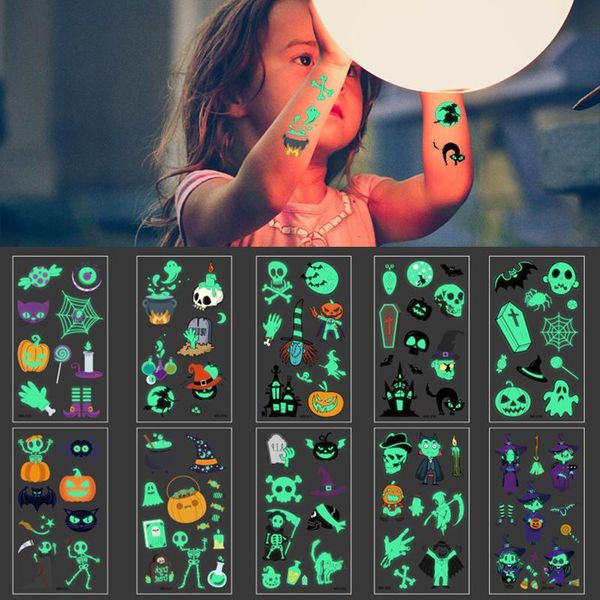 

6pcs halloween luminous tattoo ghost taty kids fake tattoo glowing in dark waterproof temporary tattoo stickers halloween party bbymzb