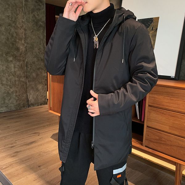 

2020 men's coat new korean down winter middle long thickened cotton padded jacket big size, Black