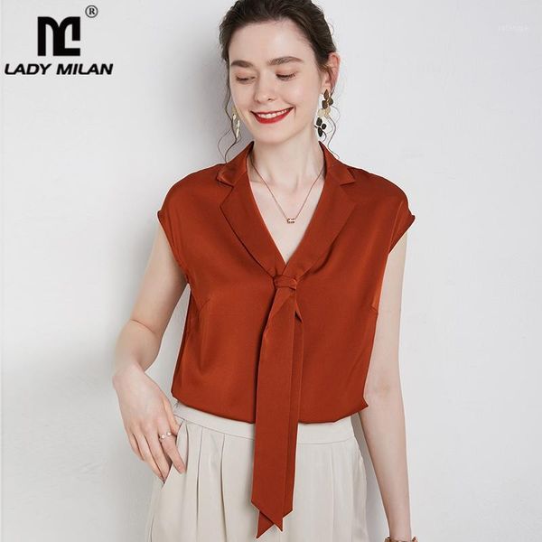 

100% heavy silk women's shirt notched collar bow detailing fashion casual blouse 1, White