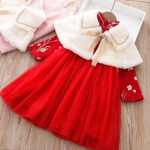 

girls' autumn and winter chine qipao tang sle ancient cape mh drs plush warm princs skirt, Red;yellow