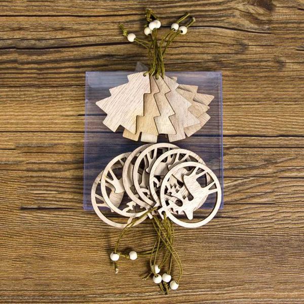 

christmas decorations 12pcs/box pendant decoration with ropes hollowed ornament party craft home festival hanging small wooden diy1