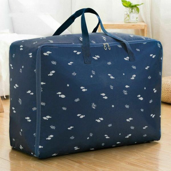 

storage bags portable oxford bag waterproof dark blue print outdoor folding clothing organizer with zipper