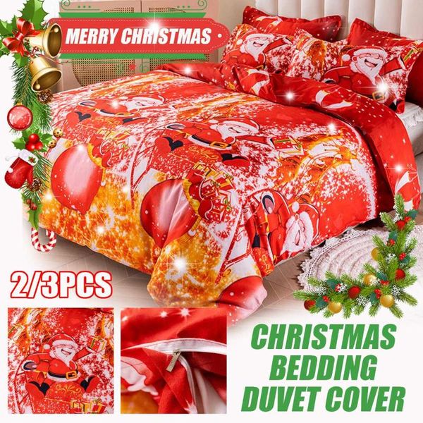 

bedding sets 3/2pcs red green christmas set twin king  duvet cover cartoon santa claus print bed sheet pillowcase