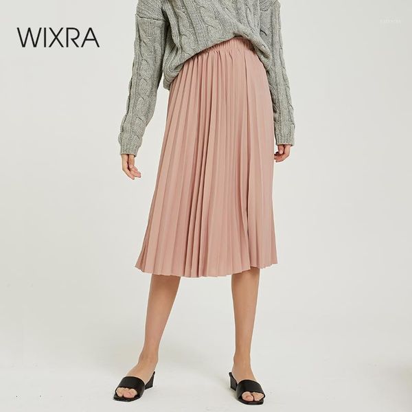 

wixra 2020 new solid pleated skirts high waist a line mid-calf skirt summer autumn ladies bottom1, Black