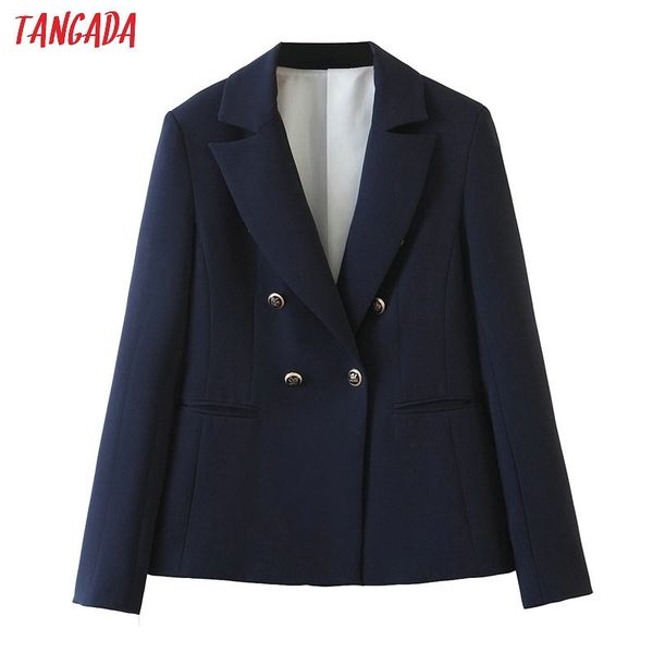 

tangada women fashion navy blazer coat vintage double breasted long sleeve female office lady chic sl225 201102, White;black