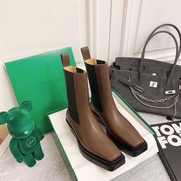 

квадратный носок натуральная кожа середины теляных сапог для женщин платформы сапоги леди черный короткий ботинок коренастый каблук ковбой р, Black