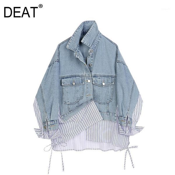 

deat denim patchwork shirt women striped wild high street over size full sleeve lapel collar 2021 new spring fashion tu8391, White