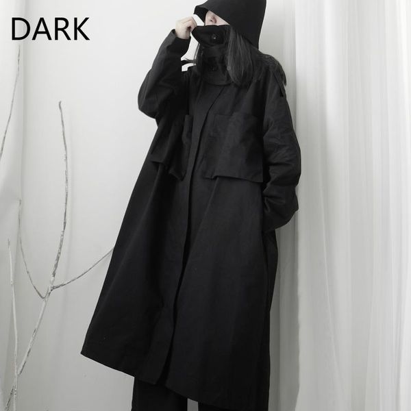 

dark] 2020 autumn and winter yamamoto wind homemade dark big high collar detachable windbreaker long windbreaker jacket, Tan;black