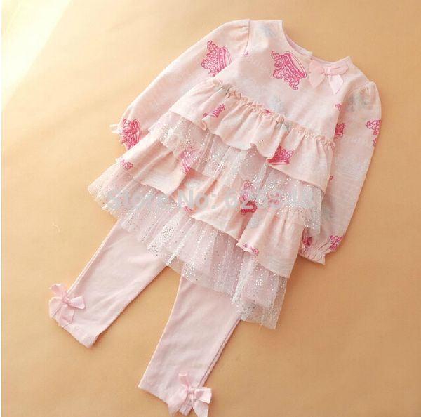 

2021 new selling 100% cotton clothing set 2pcs: princess baby girls +pant autumn clothes roupas de bebe wxwb, White