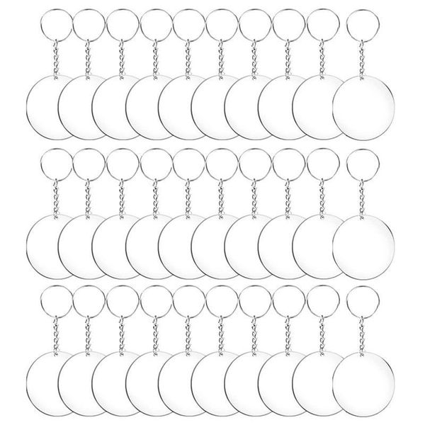

48/72/96pcs acrylic transparent circle discs set key chains clear round acrylic keychain blanks keychain for diy (transparent, Silver