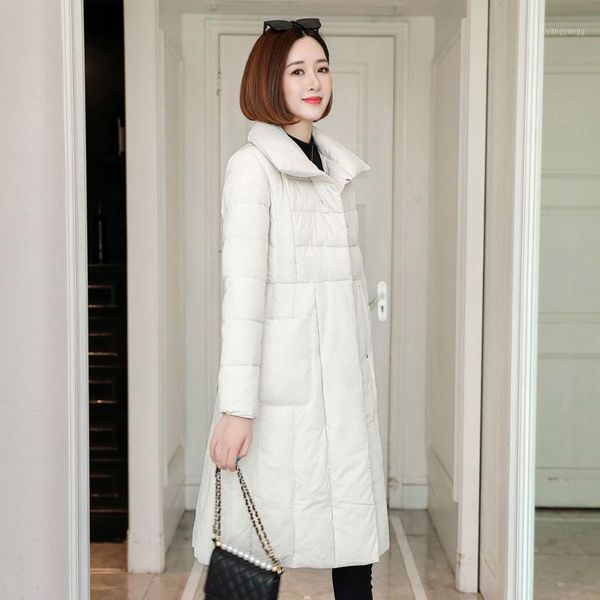 

2020 new long stand collar parka warm fashion slim winter jacket women sashes big pocket parka coat female office lady1, Black