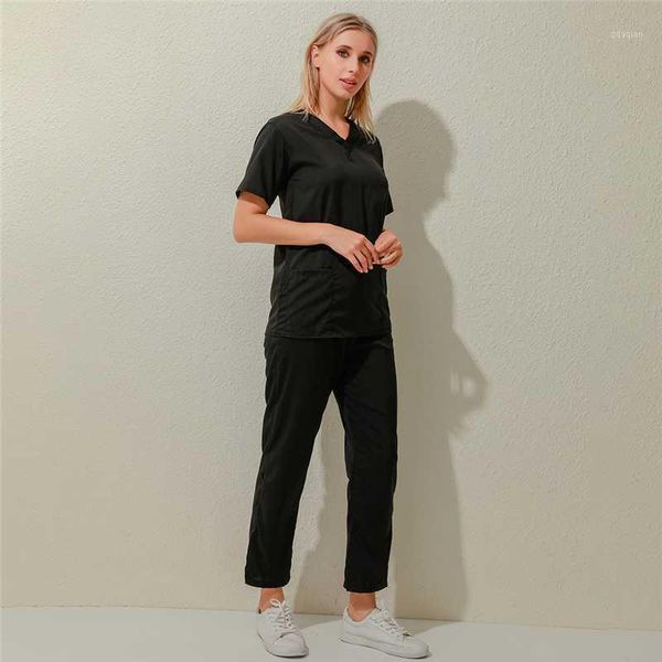 

women's tracksuits carer worker suit two piece set men & women short sleeve v-neck +pants working uniform suit1, Gray