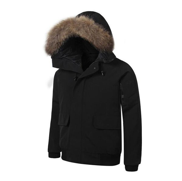 

2019 new mens bomber homme parka jassen camouflage outerwear big fur hooded fourrure manteau down jacket coat hiver canada doudoune, Black