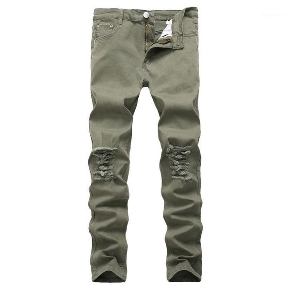 

motorcycle high street hip hop hole jeans destroyed men jeans slim mens biker stretch demin trousers army green size 421, Blue