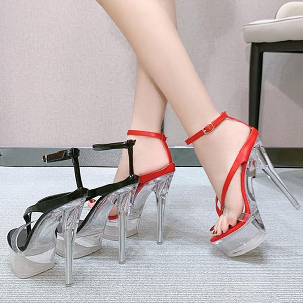 

waterproof platform flip flop sandals female car model catwalk net red high heels 2021 new crystal sandals stiletto heels, Black