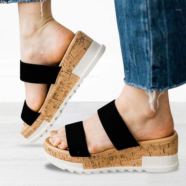 

women flatform slippers summer sandals solid slip-on open toe sandals female beach slip on espadrille flatform slippers1, Black