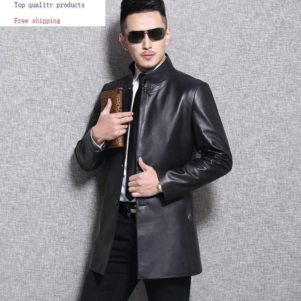 

genuine leather jacket men long sheepskin coat spring autumn slim windbreaker real leather jackets l16c3105 kj2243, Black