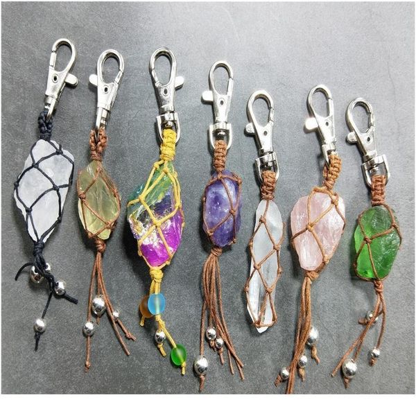 

irregular handmade wrap stone chakra keychains healing energy yoga crystal pendant for diy car key rings chain accessory qyltdo, Black