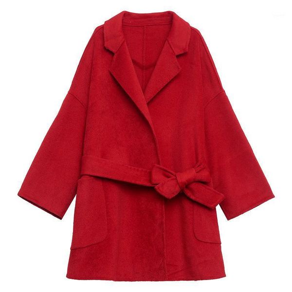 

2020 new mid-long wool coat women's classic cashmere wool blend coat1, Black