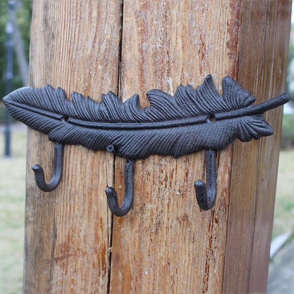 

hooks & rails vintage feather cast iron wall hook with three hangers and 1 hanger in black blue antique gold colors european home garden dec