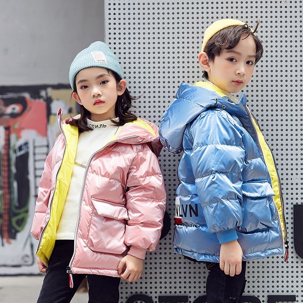 

winter 2020 white duck boys girls hoodies medium and large children's down jacket space suit, Blue;gray